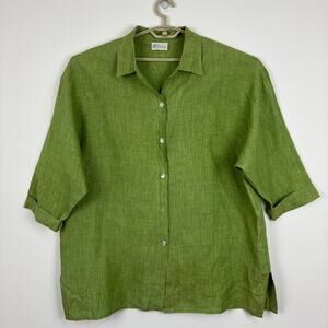 Betsys Green 100% Linen Button Shirt Jacket One Size *missing button